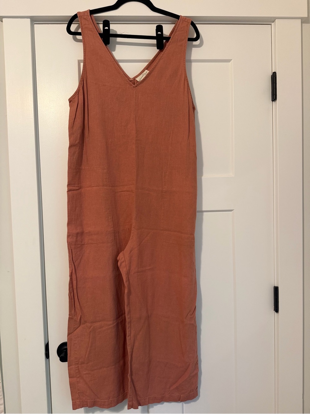 Linen Sleeveless V-Neck Wide-Leg Jumpsuit in Rust